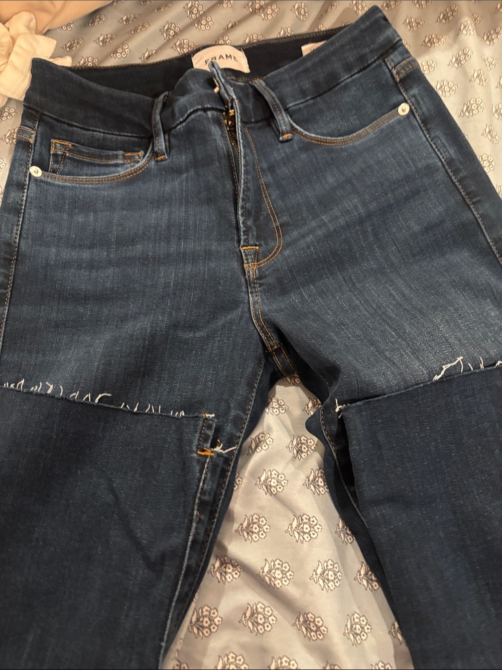 Frame Denim Dark Blue Patchwork Bootcut Jeans